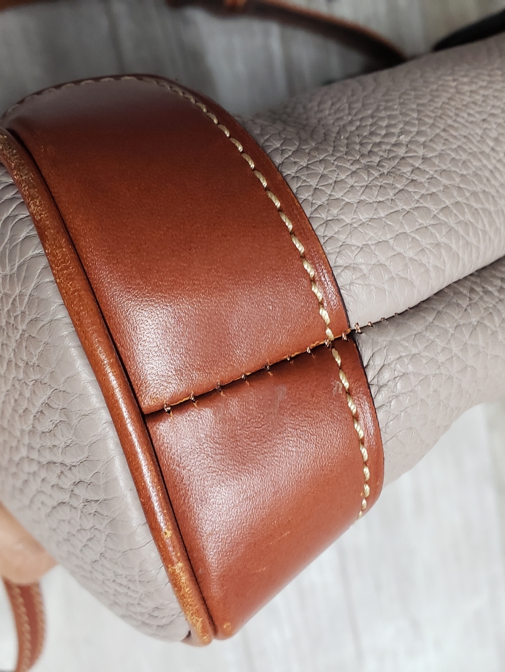 Dooney & Bourke Pebbled Leather Crossbody in Taupe with Brown Strap - Picture 14 of 15